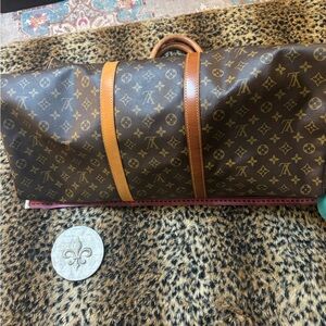 Louis Vuitton  Monogram Canvas Brown Keepall 60 Bandouliere Travel Bag EUC